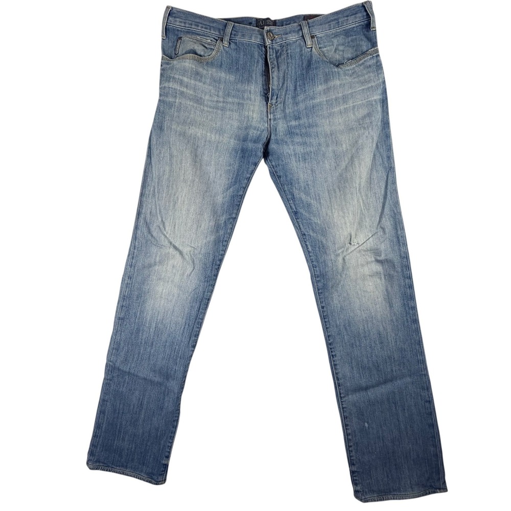 Armani Jeans Mens J45 Regular Fit Straight Leg Light Wash Denim Blue Jeans 36x34